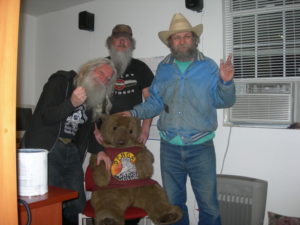 Duke, Rat and Bob with giant teddy bear