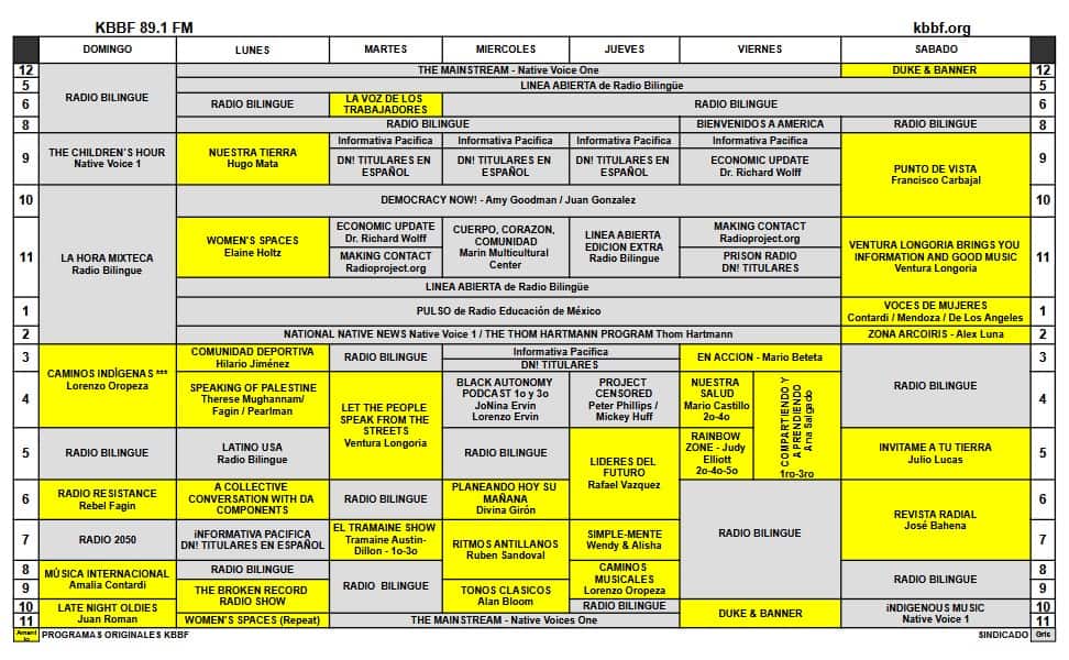 KBBF Programming Schedule april 2026